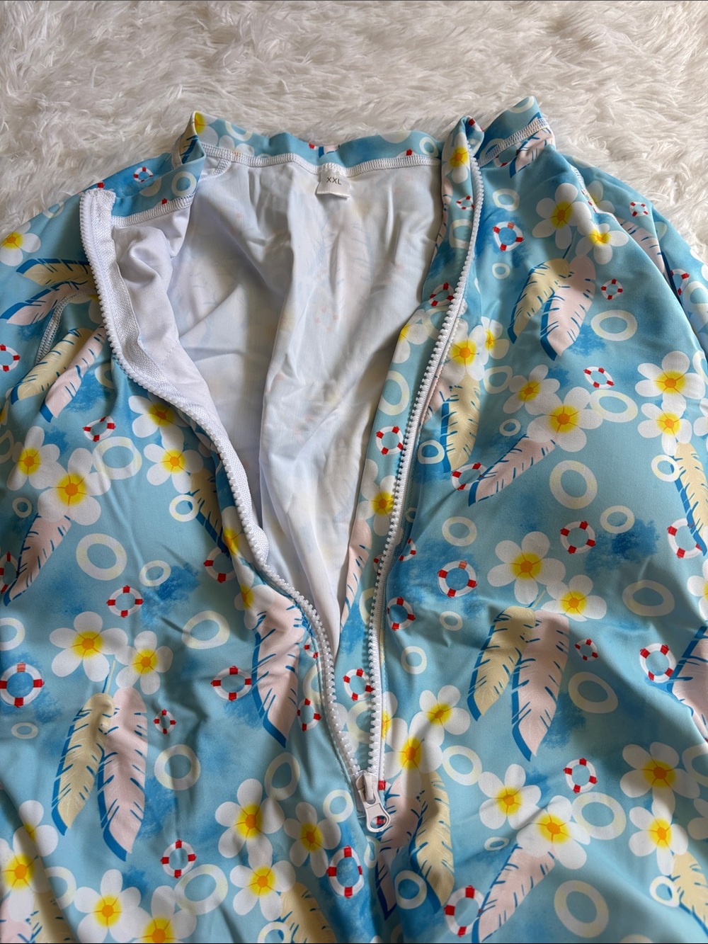 New In Packaging Long Sleeve Multi Print Rashguard One Piece Zip Front Swimsuit - Picture 12 of 15